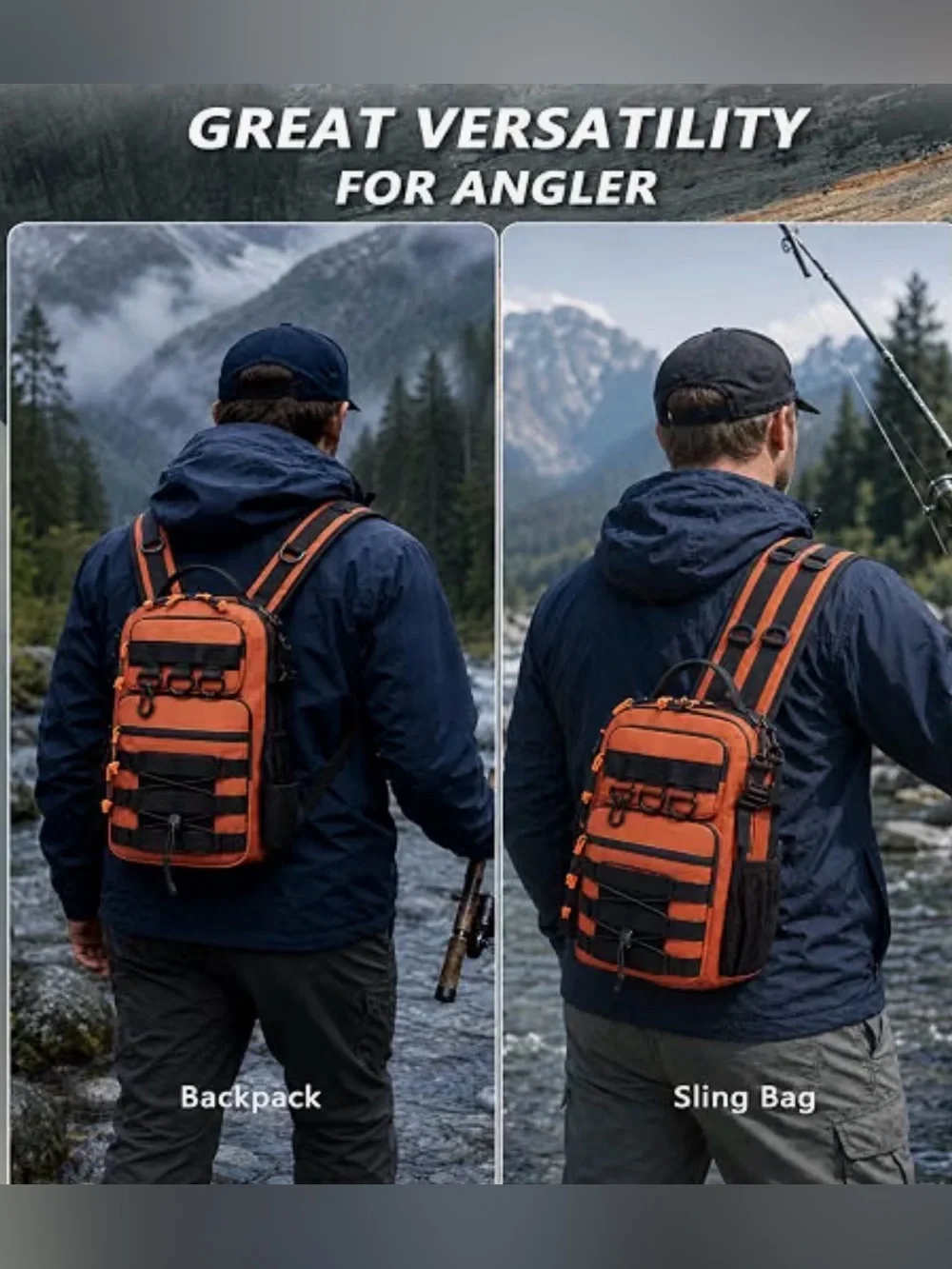 Tactical 2-in-1 Fishing Backpack - Orange